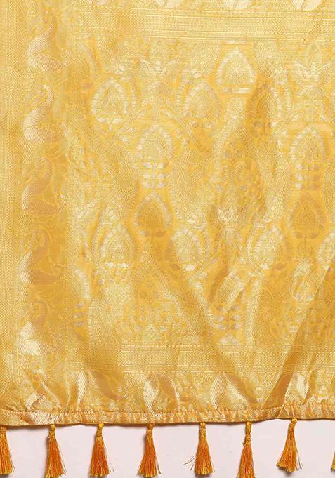 Yellow Floral Thread Embellished Pure Cotton Saree Set