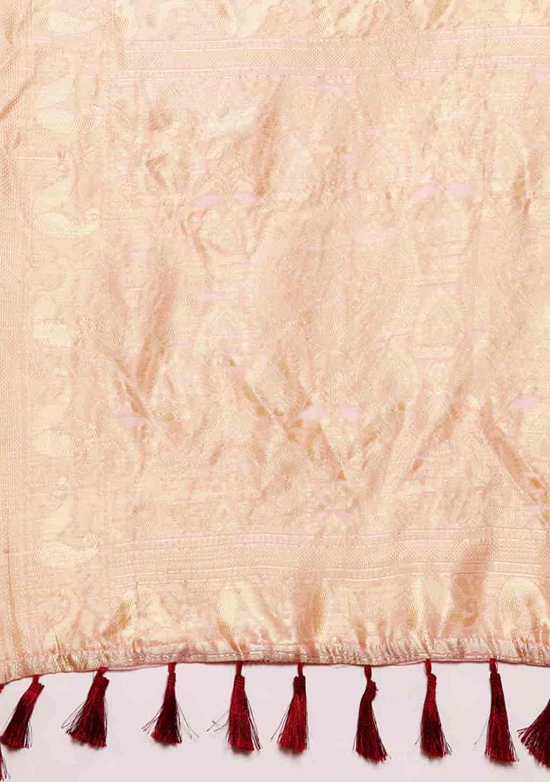 Light Pink Floral Thread Embellished Pure Cotton Saree Set