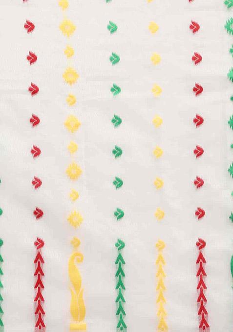 Off White Thread Embellished Pure Cotton Saree Set