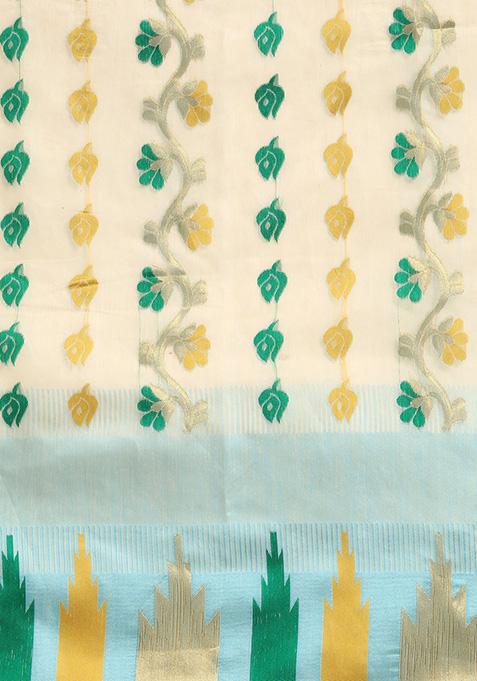 Blue Printed Pure Cotton Jamdani Saree Set