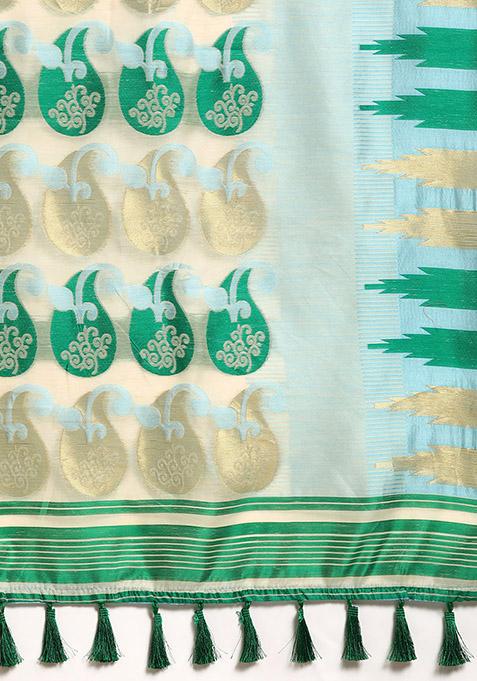 Blue Printed Pure Cotton Jamdani Saree Set