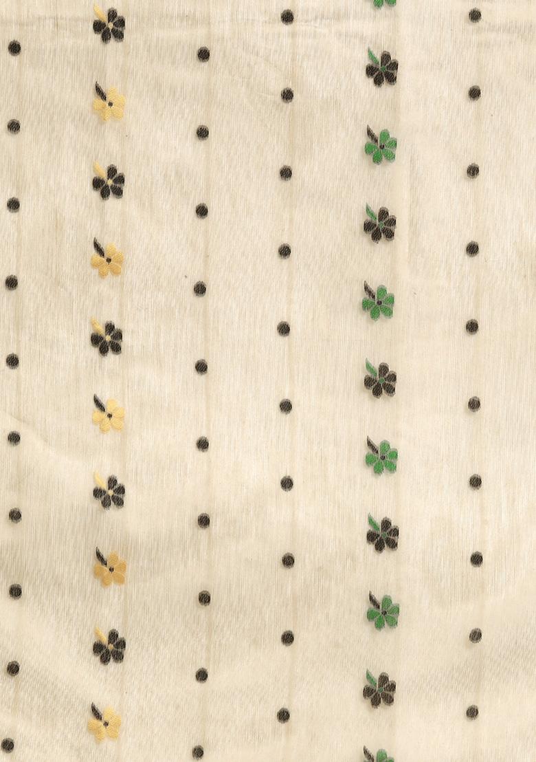 Black Printed Jamdani Cotton Saree Set - Indya