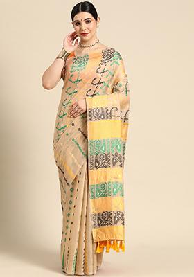 Multicolour Printed Jamdani Cotton Saree Set