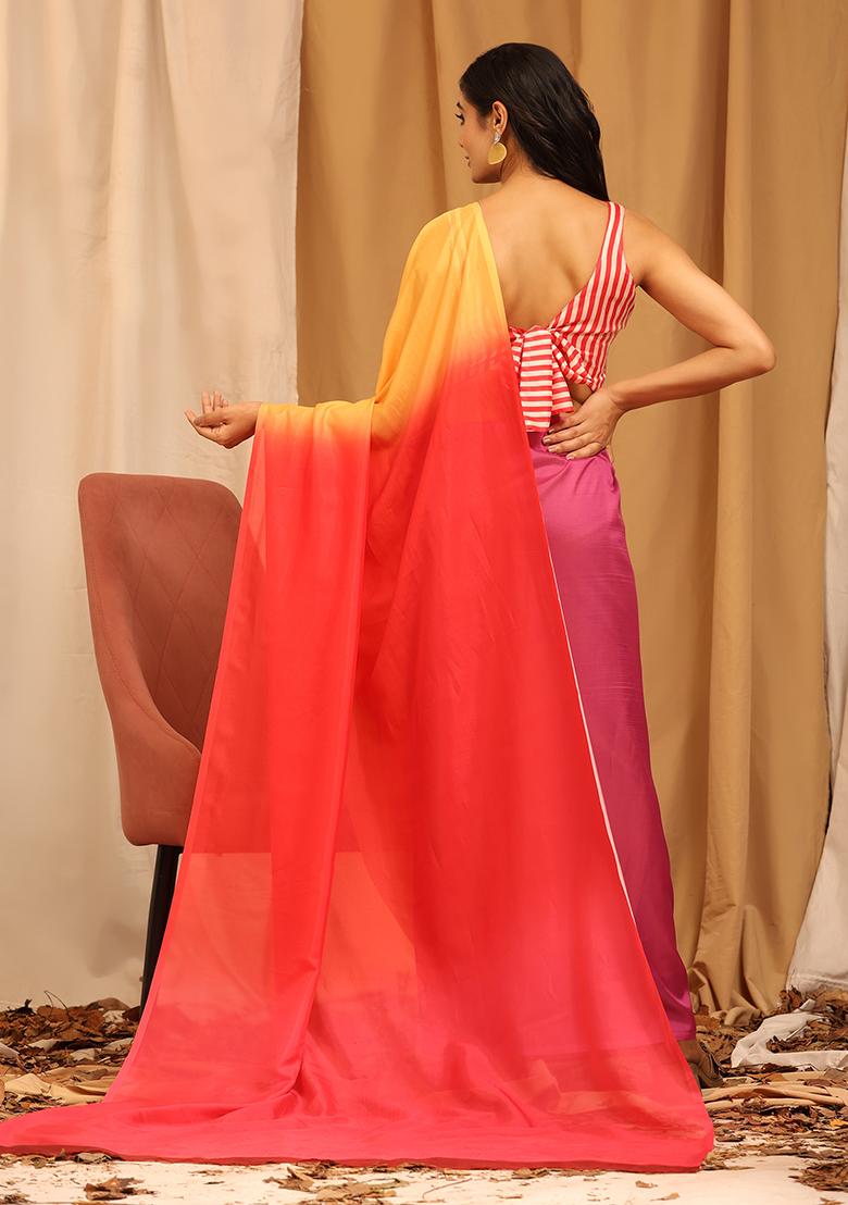 Multicolour Printed Soft Silk Saree Set