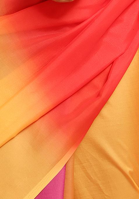 Multicolour Printed Soft Silk Saree Set