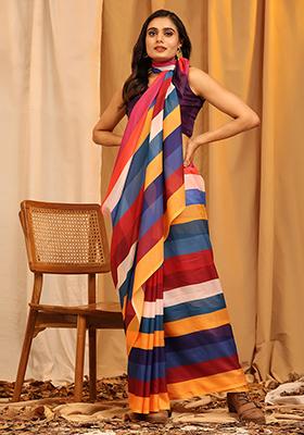 Multicolour Printed Silk Soft Saree Set