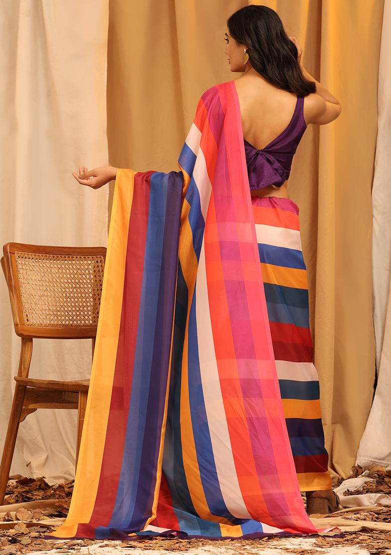 Multicolour Printed Silk Soft Saree Set