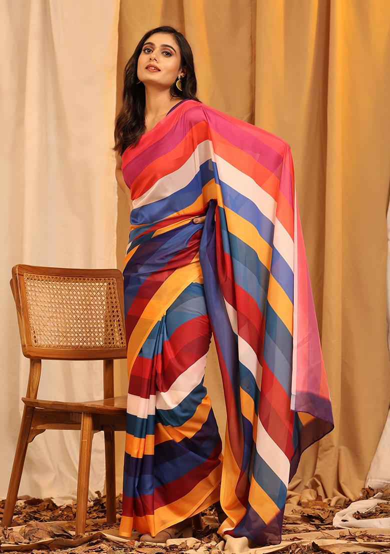 Multicolour Printed Silk Soft Saree Set