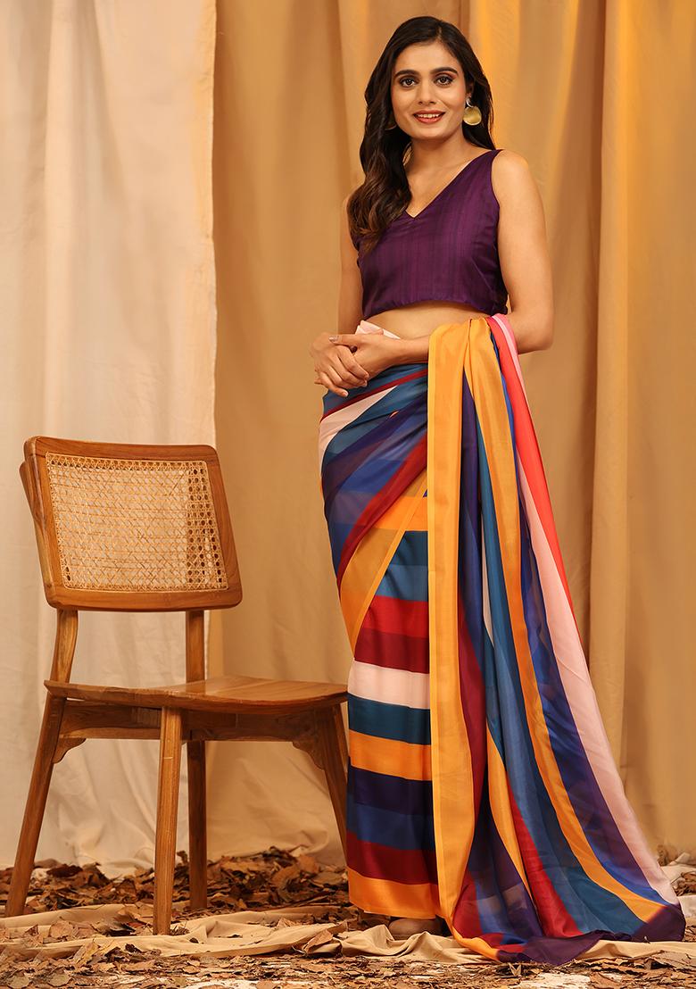 Multicolour Printed Silk Soft Saree Set