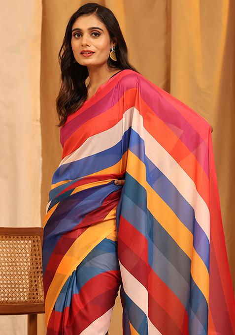 Multicolour Printed Silk Soft Saree Set