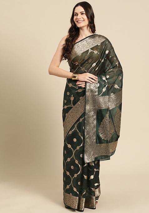 Green Digital Print Organza Silk Saree Set