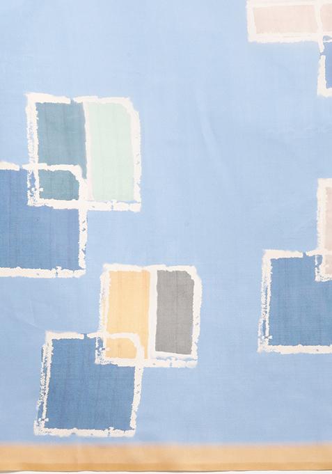 Blue Block Print Soft Silk Saree Set