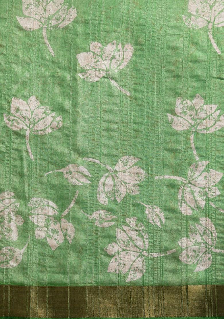 Dark Green Digital Print Soft Silk Saree Set