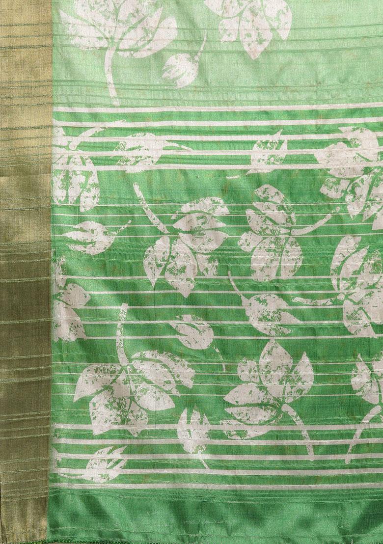 Dark Green Digital Print Soft Silk Saree Set