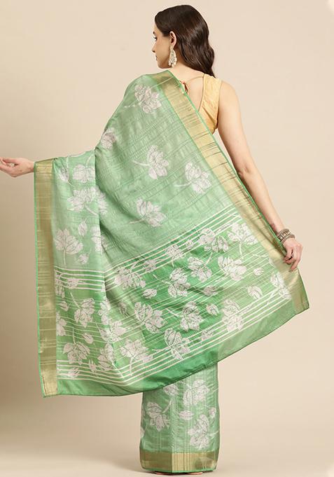 Dark Green Digital Print Soft Silk Saree Set