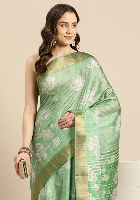 Dark Green Digital Print Soft Silk Saree Set