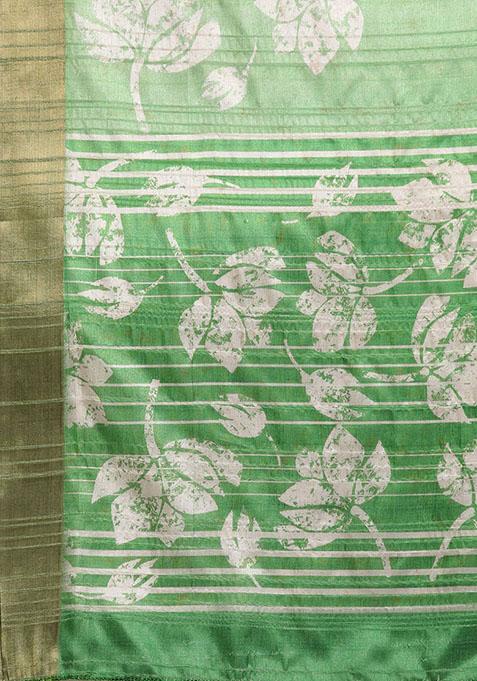 Dark Green Digital Print Soft Silk Saree Set