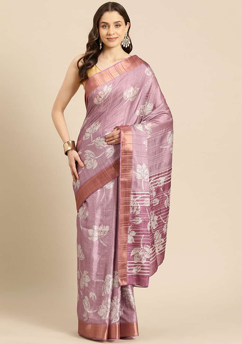Purple Digital Print Soft Silk Saree Set - Indya