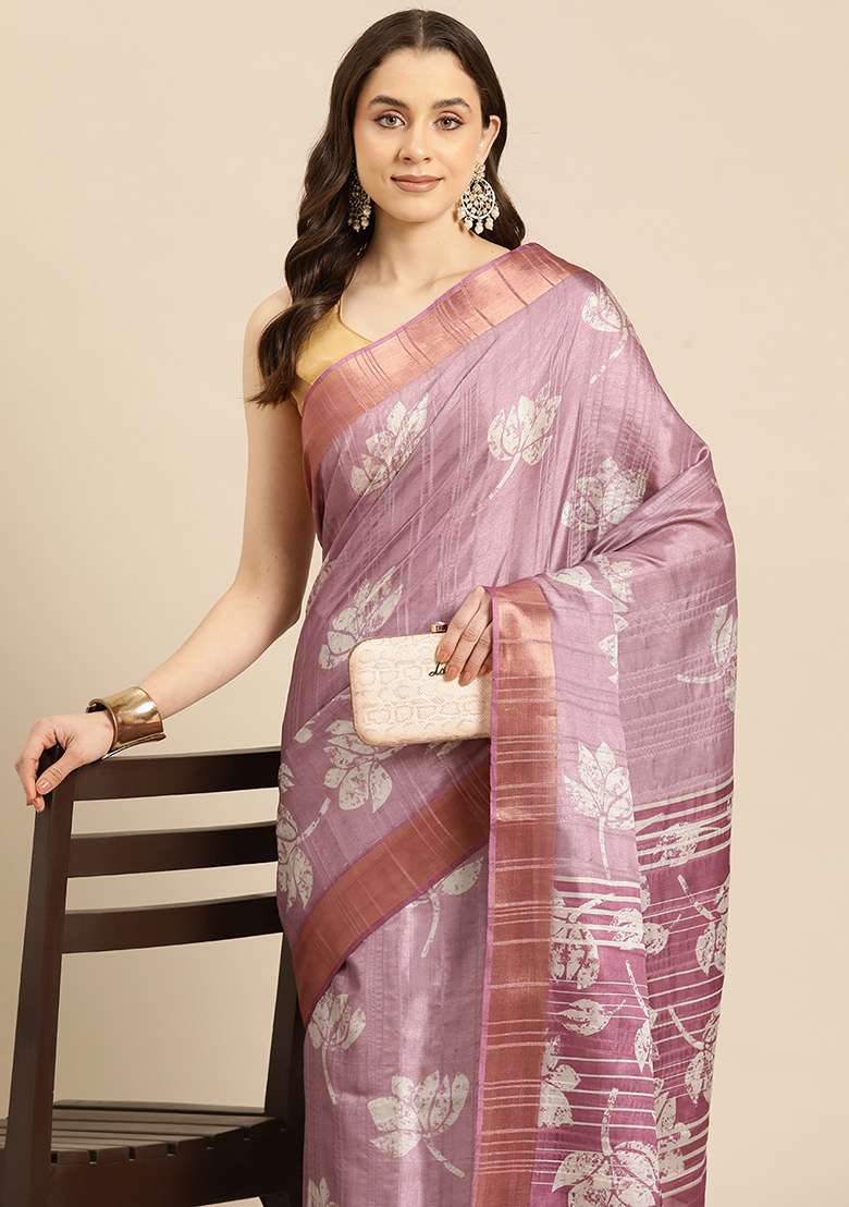 Purple Digital Print Soft Silk Saree Set - Indya