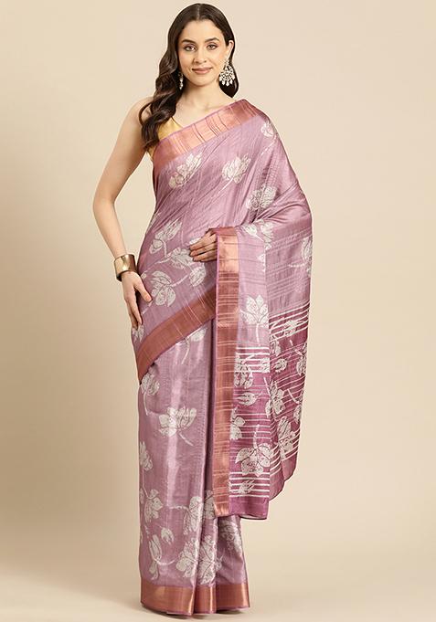 Purple Digital Print Soft Silk Saree Set