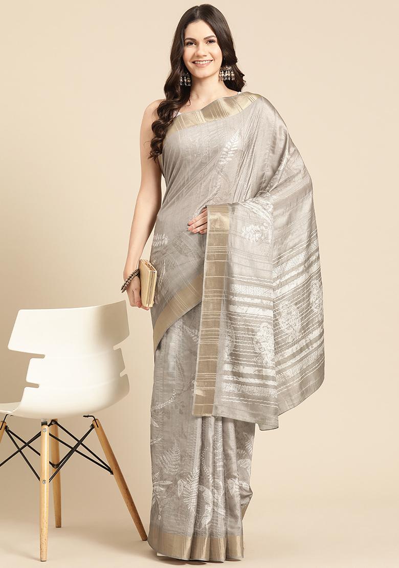 Beige Block Digital Print Soft Silk Saree Set