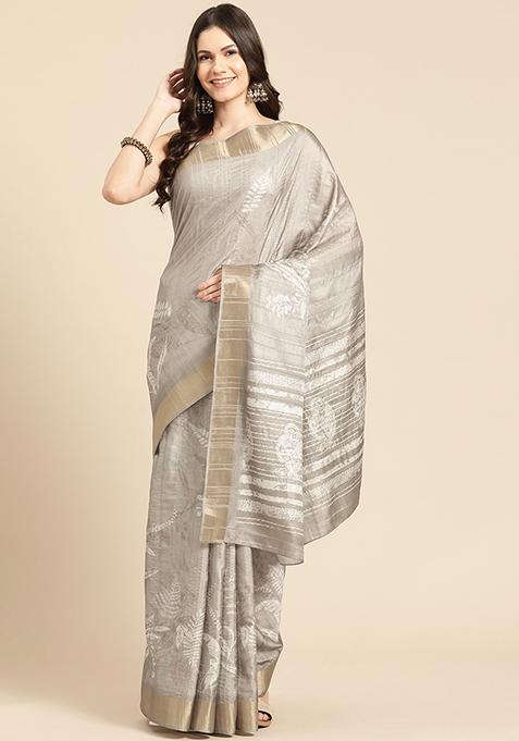 Beige Block Digital Print Soft Silk Saree Set