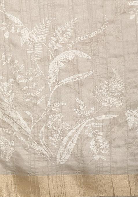 Beige Block Digital Print Soft Silk Saree Set