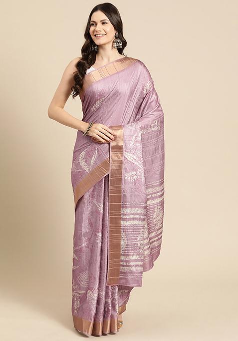 Purple Block Digital Print Soft Silk Saree Set