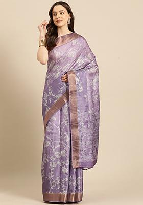 Light Lavender Digital Print Soft Silk Saree Set