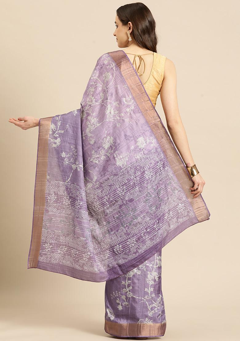 Light Lavender Digital Print Soft Silk Saree Set