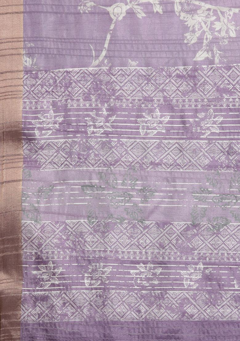 Light Lavender Digital Print Soft Silk Saree Set