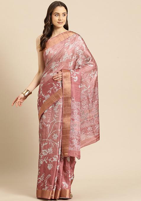 Maroon Printed Soft Silk Saree Set