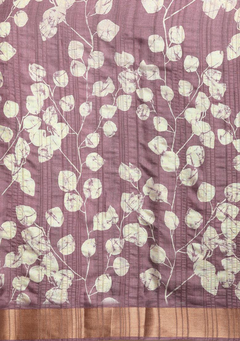 Purple Floral Print Soft Silk Saree Set