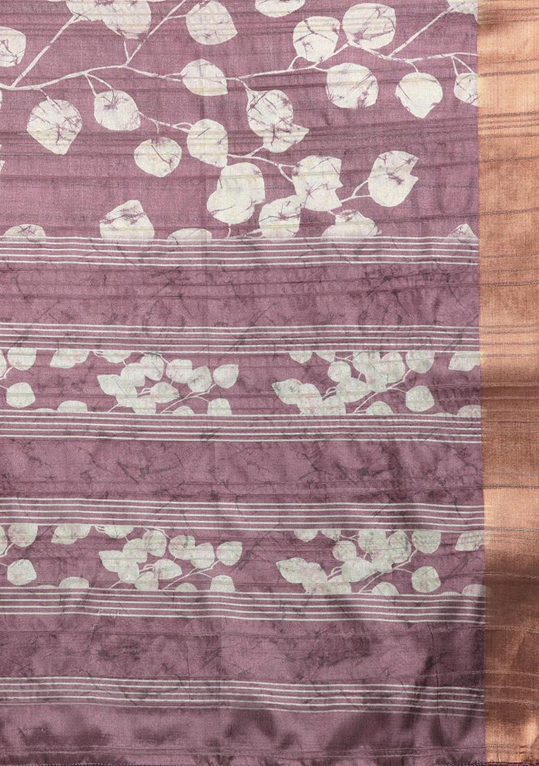 Purple Floral Print Soft Silk Saree Set