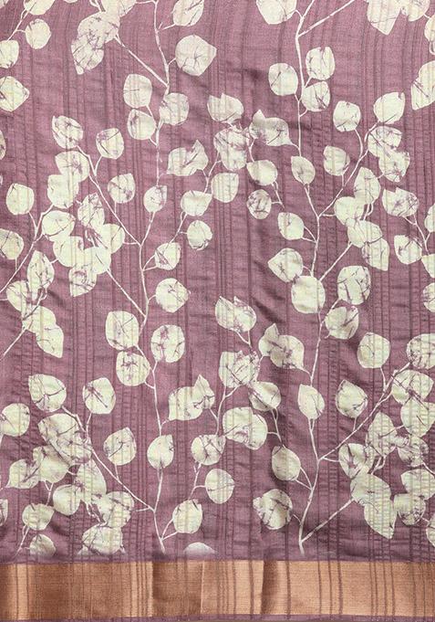 Purple Floral Print Soft Silk Saree Set