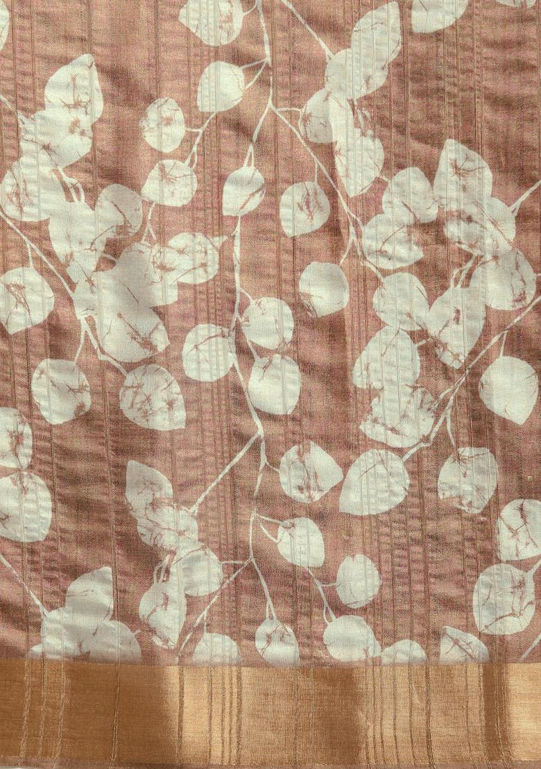 Brown Floral Print Soft Silk Saree Set - Indya