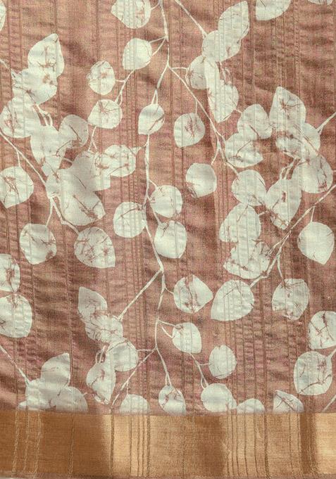 Brown Floral Print Soft Silk Saree Set