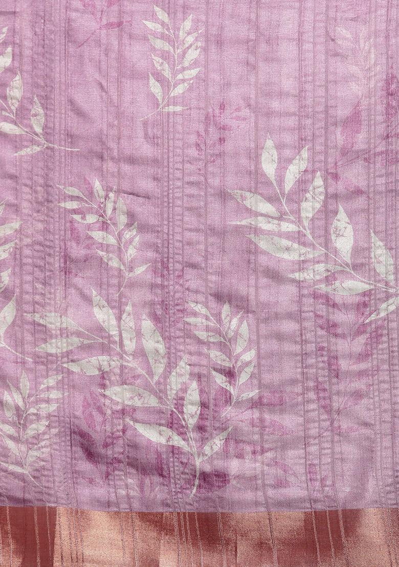Light Lavender Floral Digital Print Soft Silk Saree Set - Indya