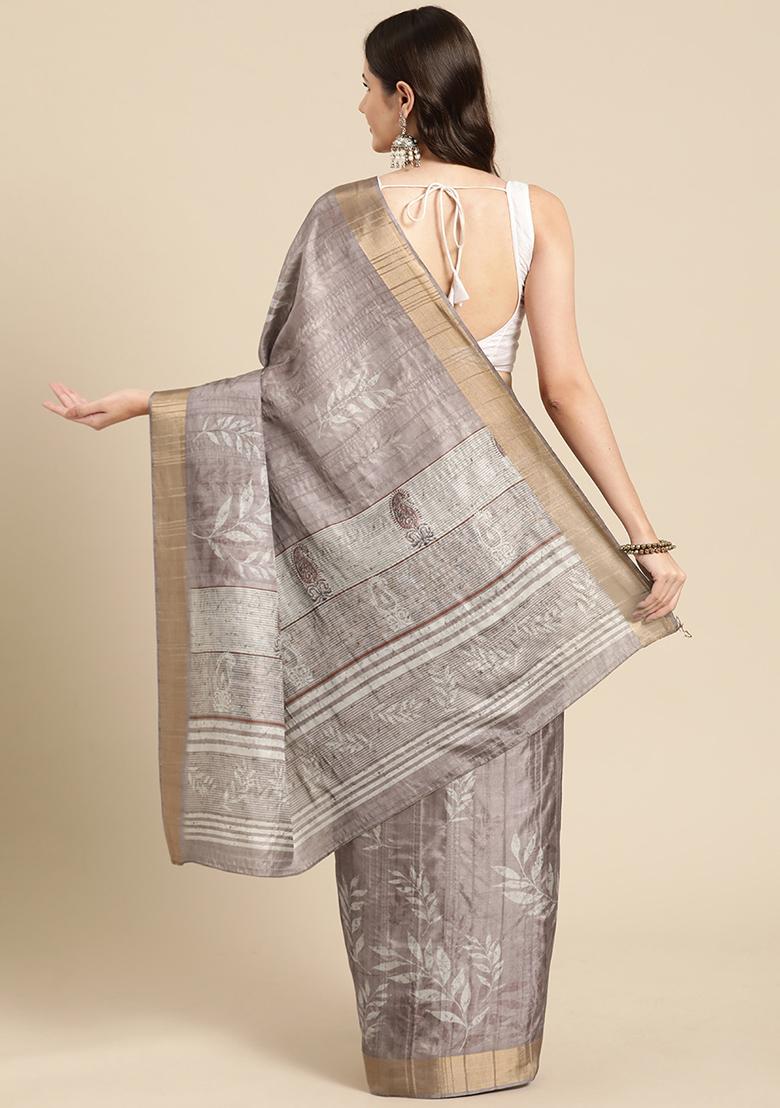 Brown Floral Digital Print Soft Silk Saree Set