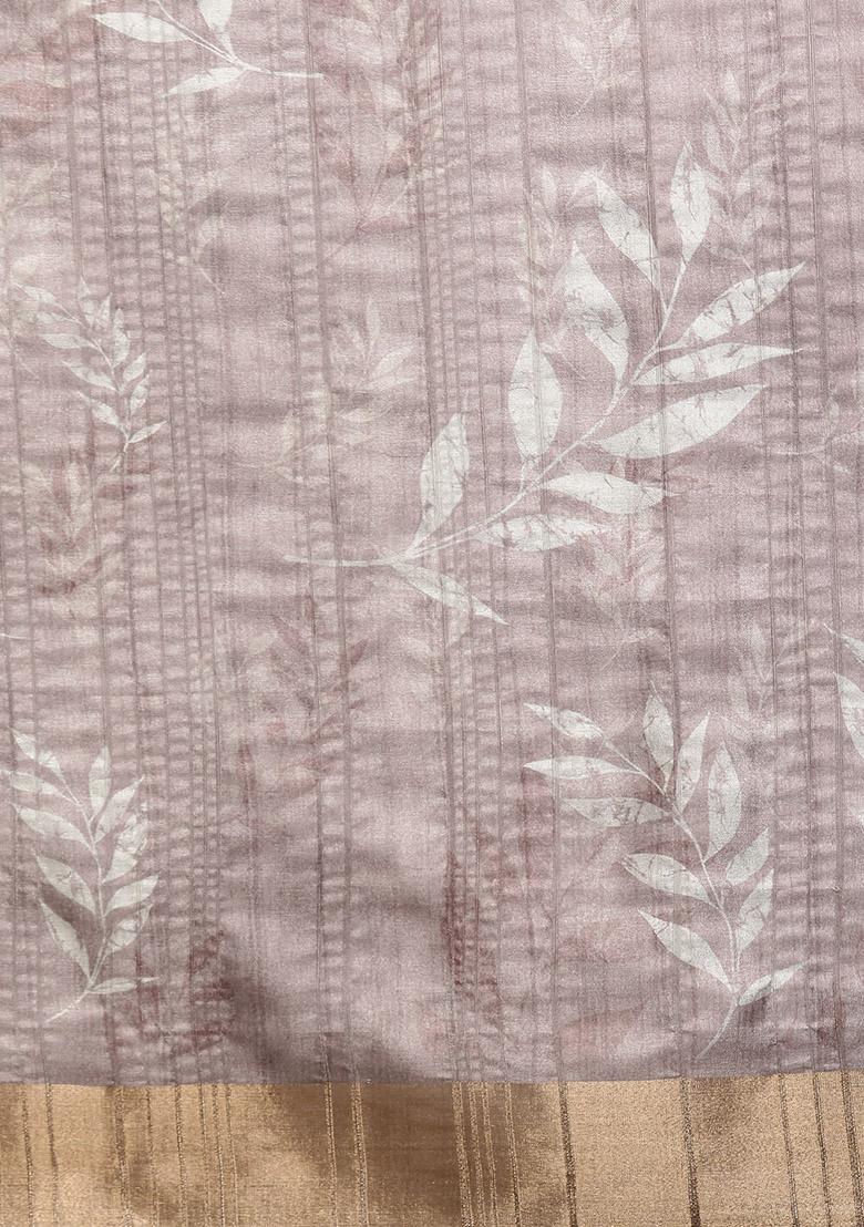 Brown Floral Digital Print Soft Silk Saree Set