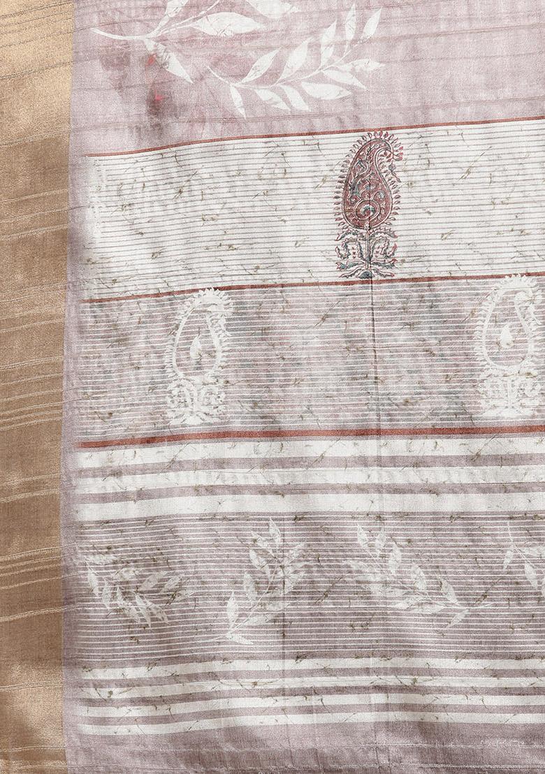 Brown Floral Digital Print Soft Silk Saree Set