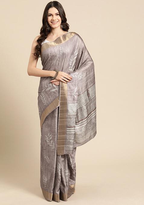 Brown Floral Digital Print Soft Silk Saree Set