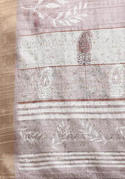 Brown Floral Digital Print Soft Silk Saree Set