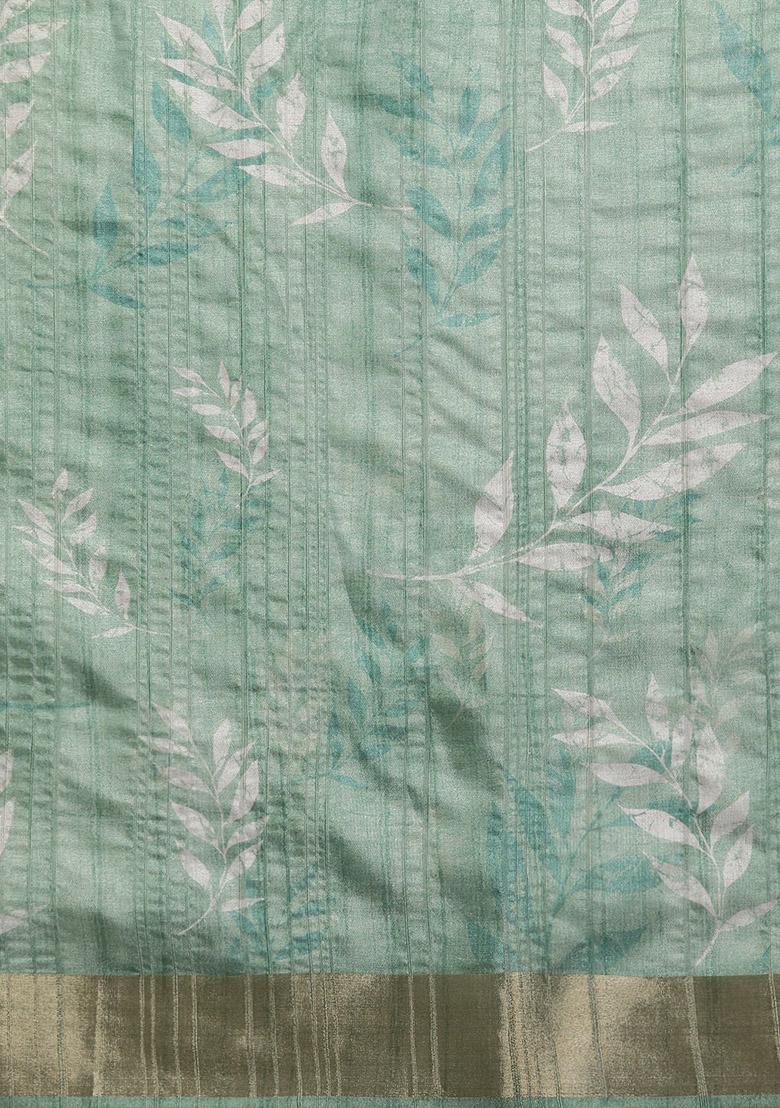 Green Floral Digital Print Soft Silk Saree Set