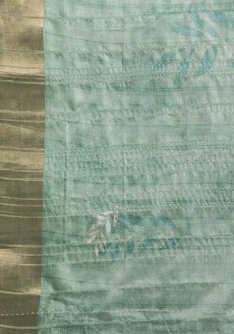 Green Floral Digital Print Soft Silk Saree Set