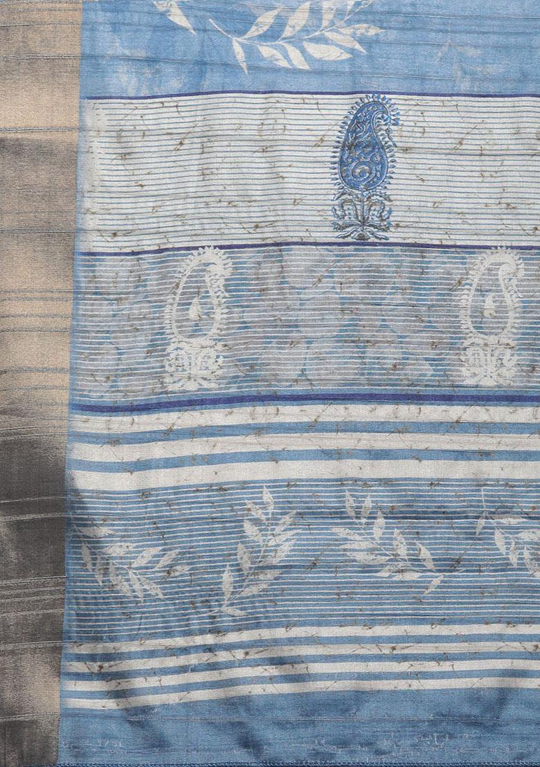 Dark Blue Digital Print Soft Silk Saree Set