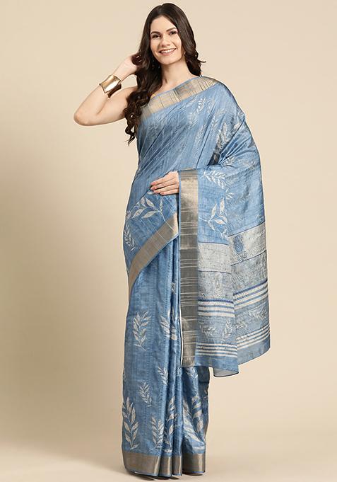 Dark Blue Digital Print Soft Silk Saree Set