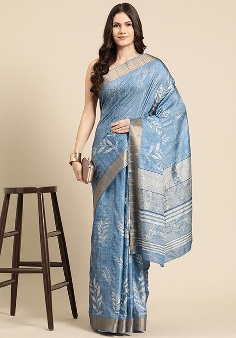 Dark Blue Digital Print Soft Silk Saree Set