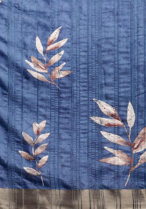 Blue Floral Digital Print Soft Silk Saree Set