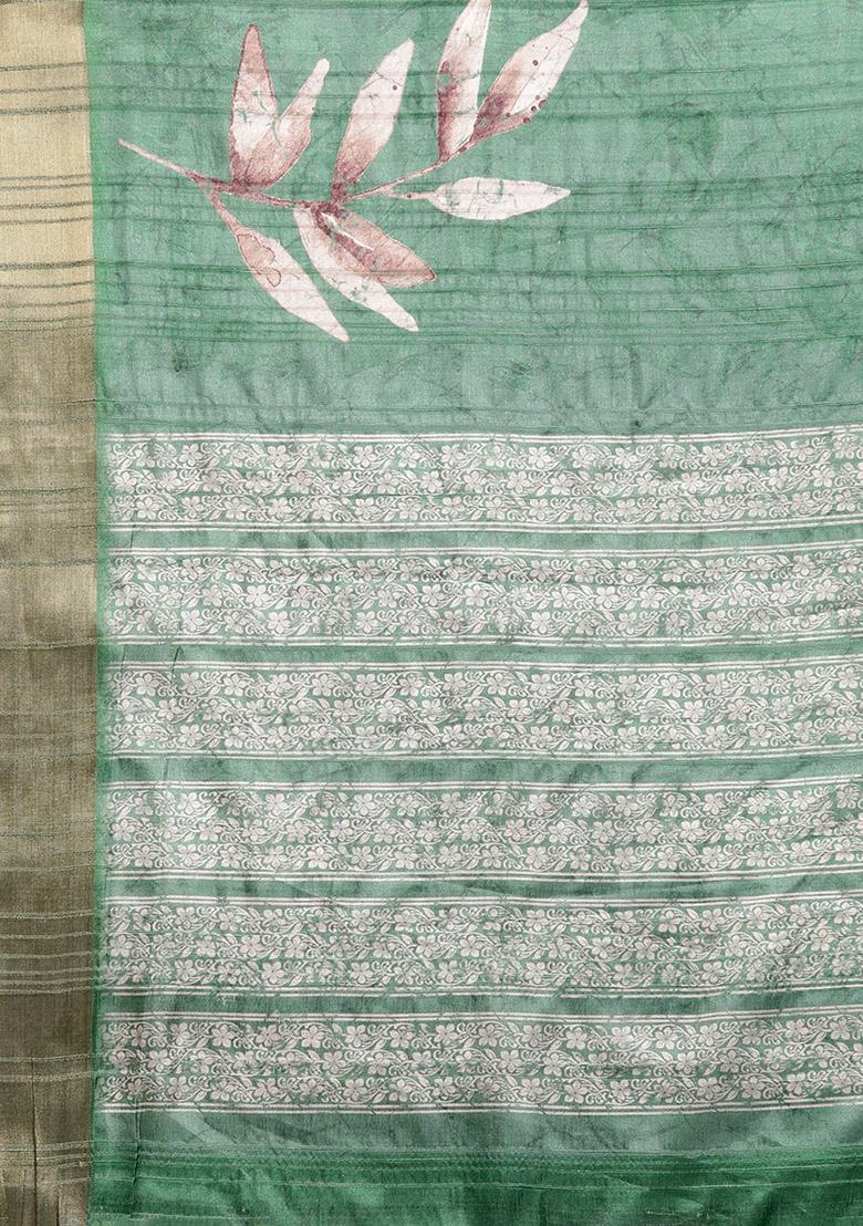 Green Digital Print Soft Silk Saree Set